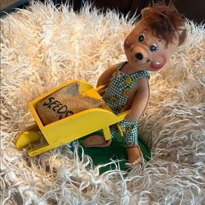 Annalee Adorable Easter Country Boy Bear with Yellow Wheelbarrow